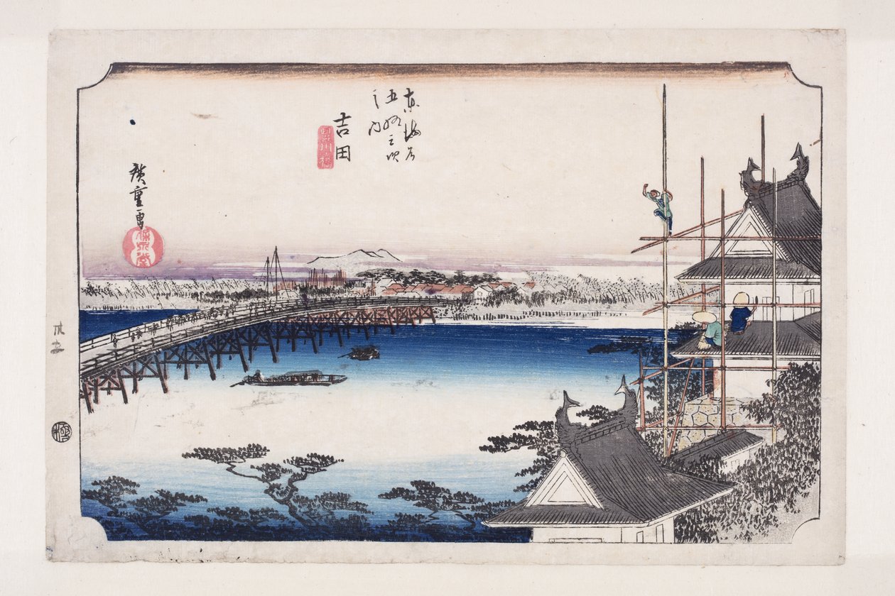 Yoshida: Tetoyokawari er B Ridge (Yoshida, Toyokawabashi) tekijältä Ando or Utagawa Hiroshige