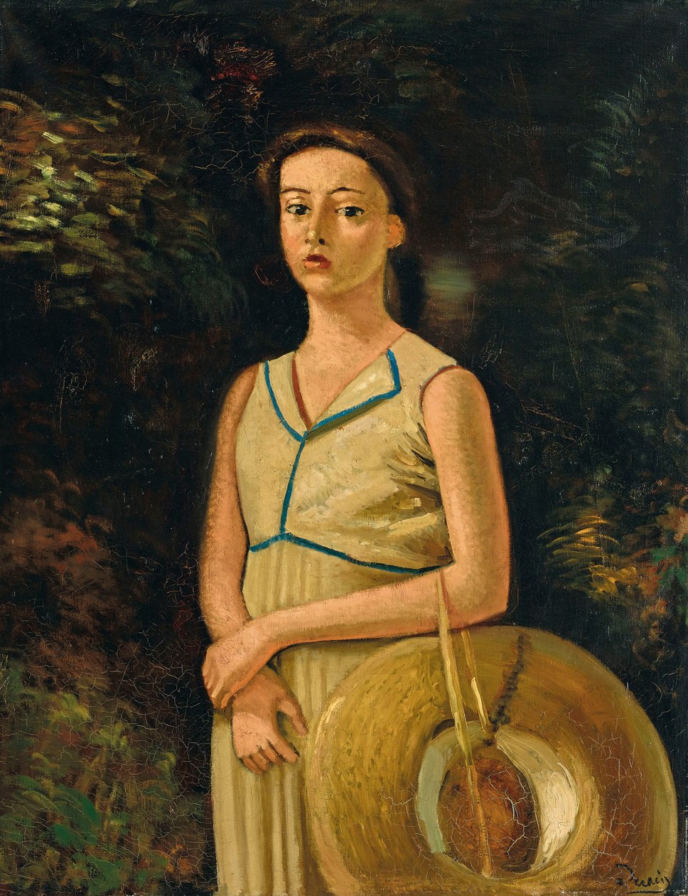 Muotokuva Genevièvestä, jolla on kädessään olkihattu, taidemaalarin veljentytär. tekijältä Andre Derain