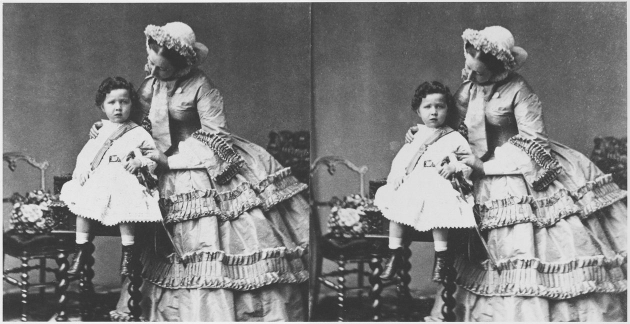 Keisarinna Eugenie ja prinssi Eugene Louis Napoleon Bonaparte, n. 1858-59 (stereoskooppinen kuva) tekijältä Andre Adolphe Eugene Disderi