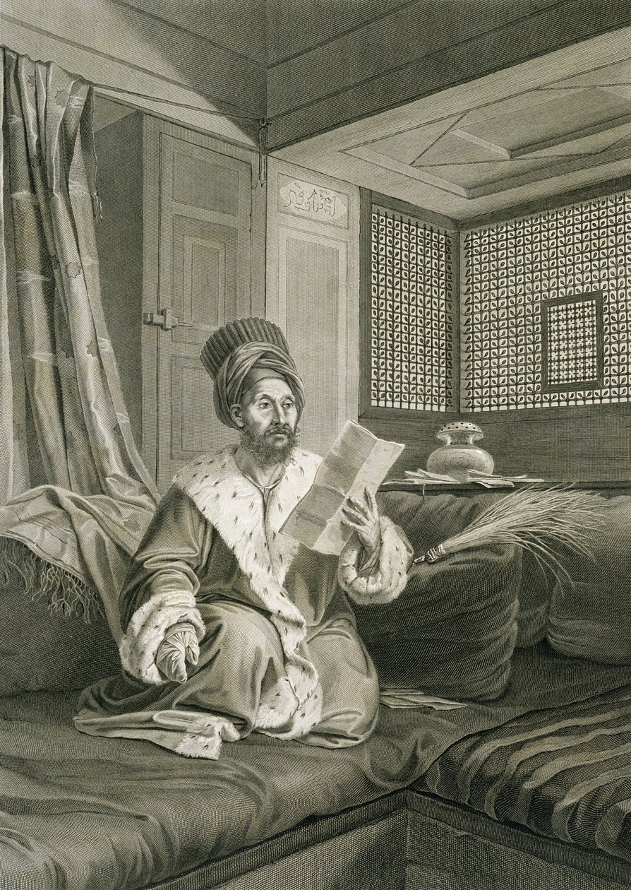 Said Mustapha Pasha haavoittui Aboukirin taistelussa, osan II puvuista ja muotokuvista "Description of Egypt", kaiverrettu Raphael Urbain Massard, pubi. Napoleonin käskystä, 1822 (eng tekijältä Andre Dutertre