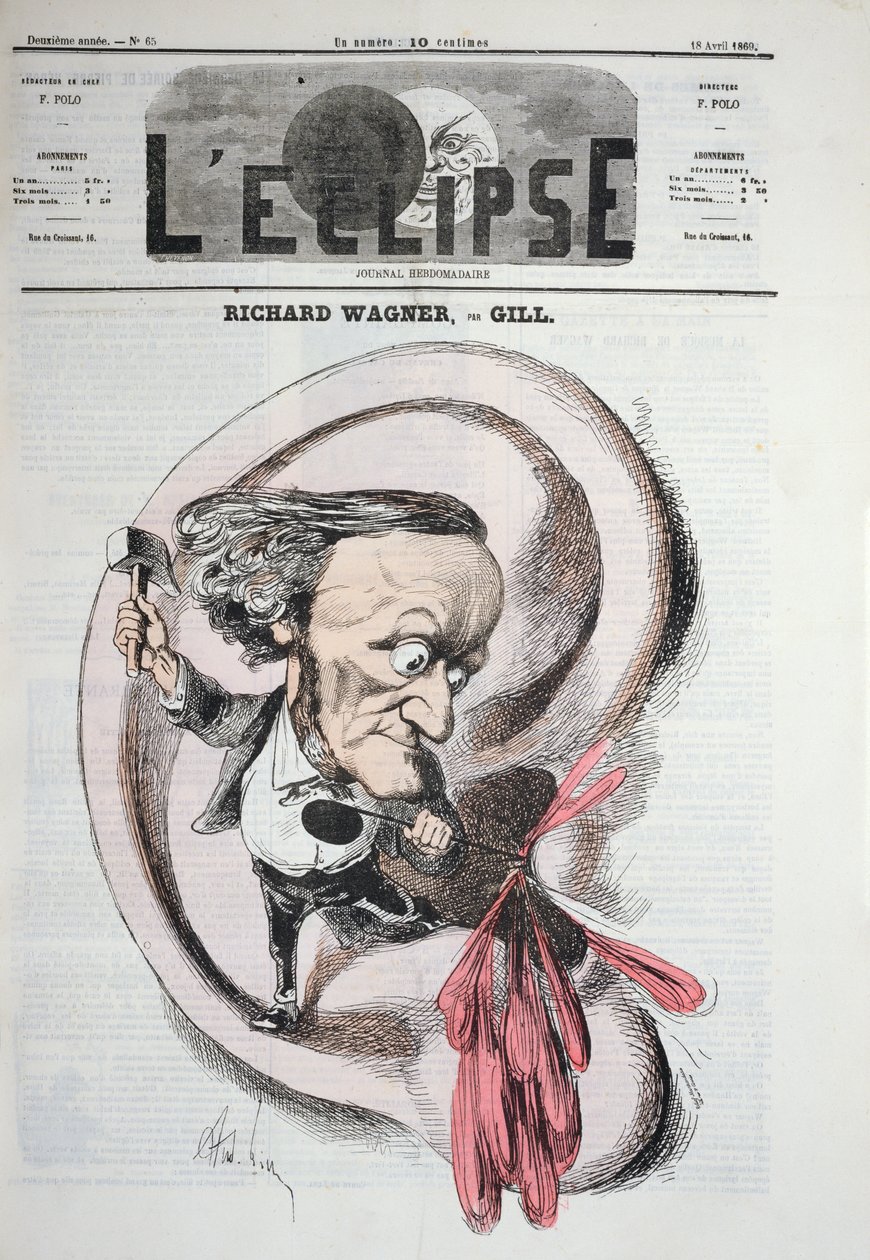 Richard Wagner lävistää tärykalvon, 1869 tekijältä Andre Gill