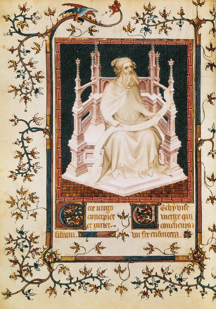 Profeetta Jesaja, miniatyyri Psalterista, Andre Beauneveu Berryn herttualle, käsikirjoitus, Ranska. tekijältä Andre Beauneveu