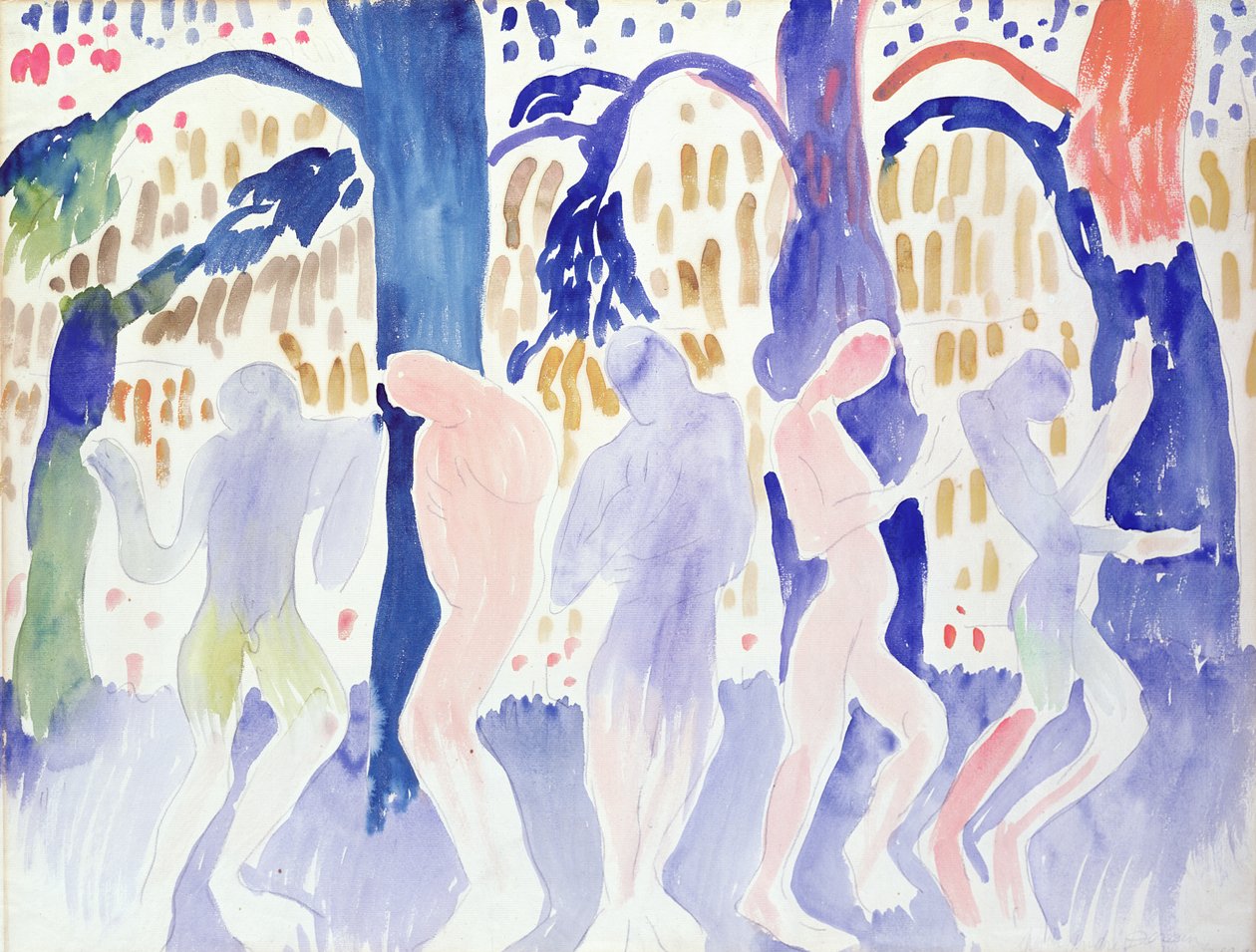 Viisi alastonkuvaa, noin 1904-05 (vesiväri paperille). tekijältä Andre Derain