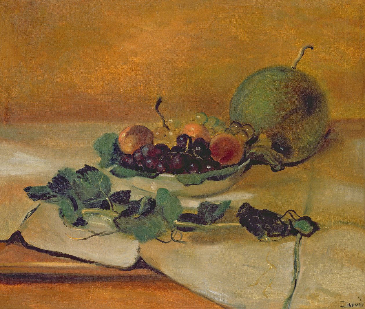 Meloni ja hedelmiä, noin 1927 (öljy kankaalle). tekijältä Andre Derain