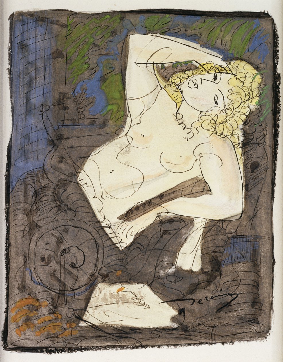 Makuuasennossa oleva alaston; Femme Allongee tekijältä Andre Derain