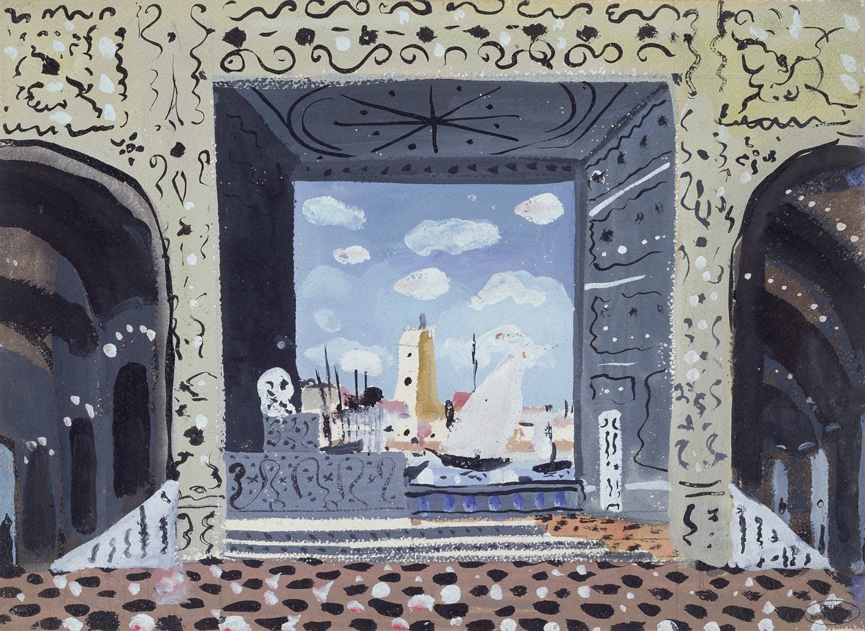 Lavastus Sevillan parturi -näytelmän esitykseen Pariisissa (öljy taululle). tekijältä Andre Derain