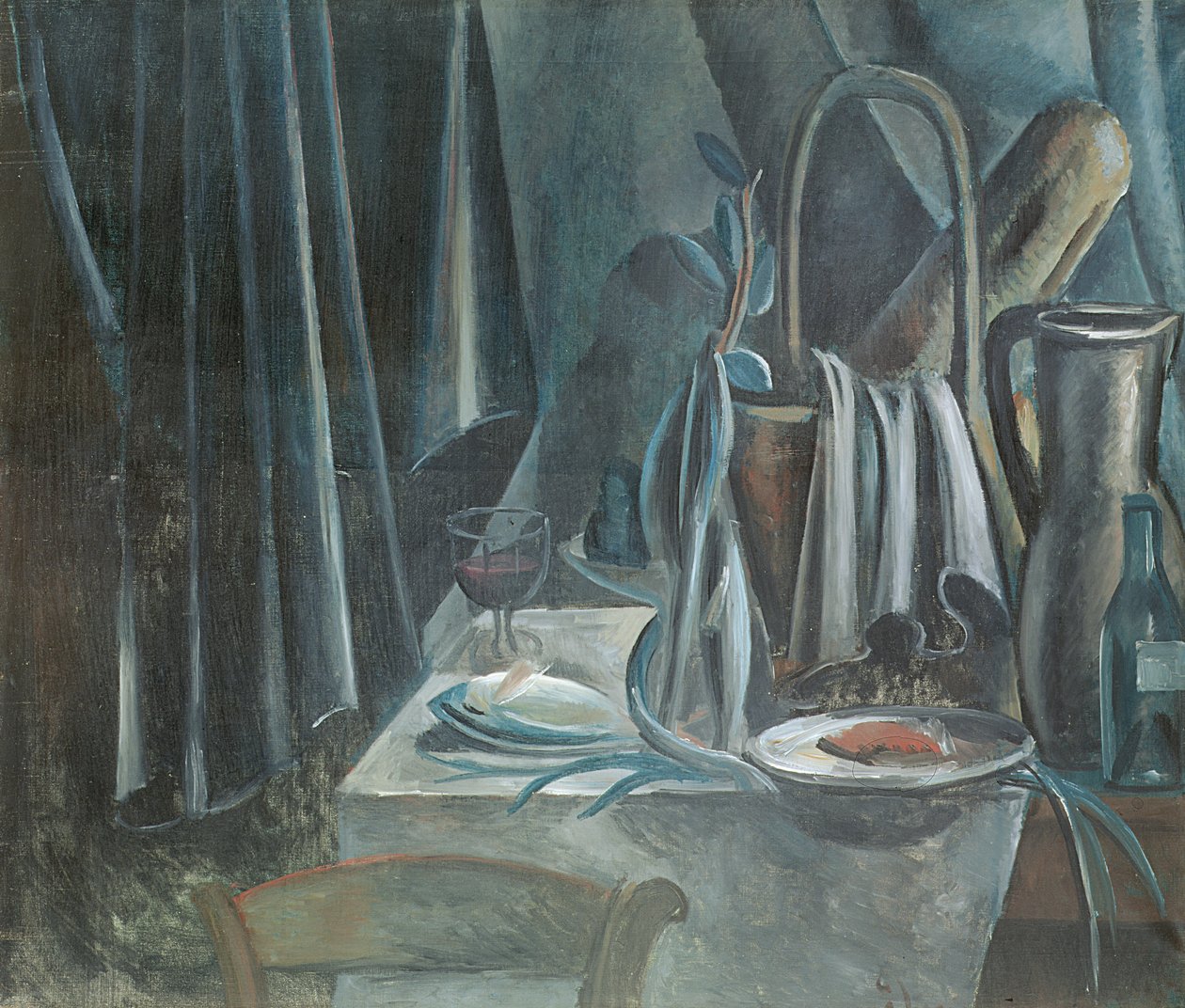Asetelma, jossa on leipäkori, kannu ja viinilasi tekijältä Andre Derain