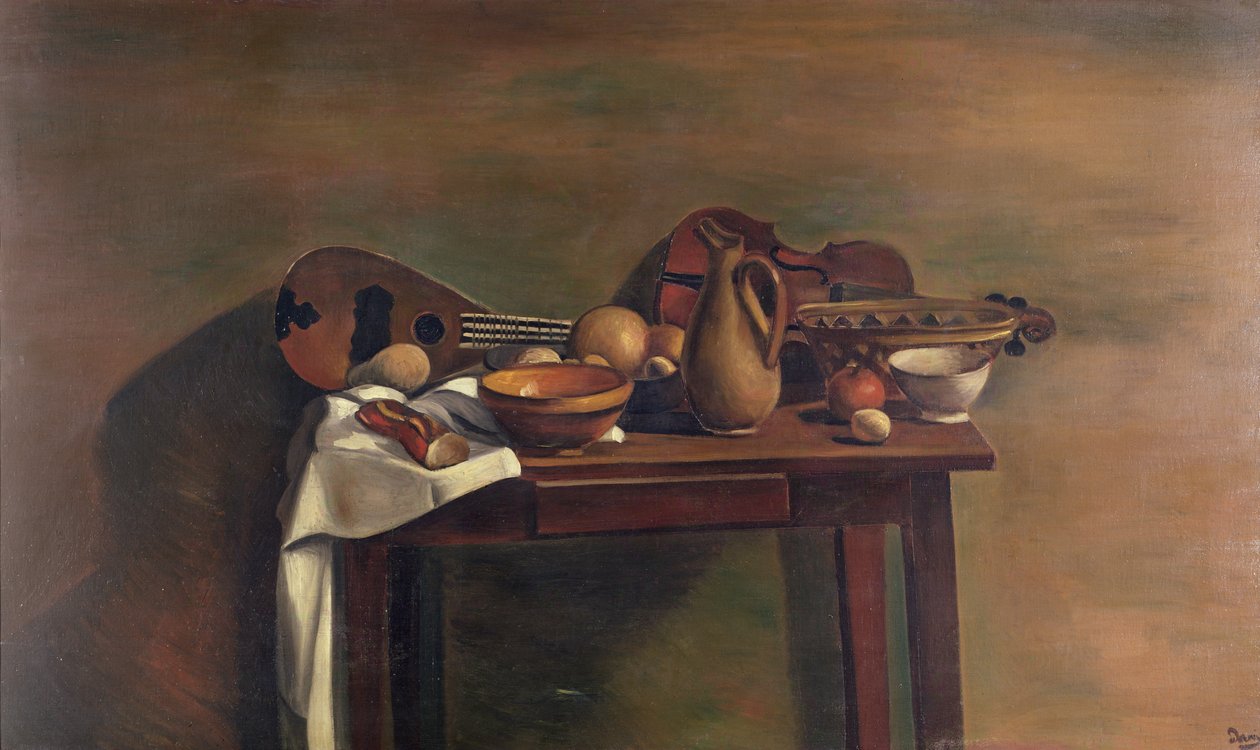 Hyvinvarustettu pöytä, noin 1921-22 (öljy kankaalle). tekijältä Andre Derain