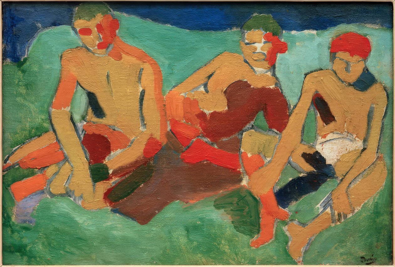 Kolme ruohikolla istuvaa hahmoa tekijältä Andre Derain