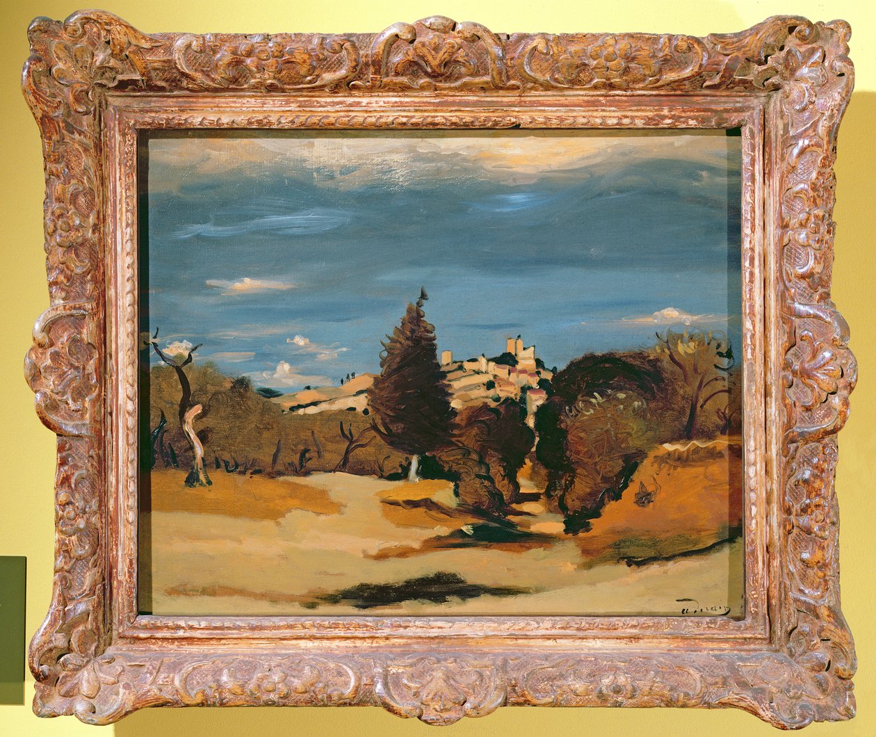 Puut ja kylä, noin 1932 (öljy kankaalle) tekijältä Andre Derain
