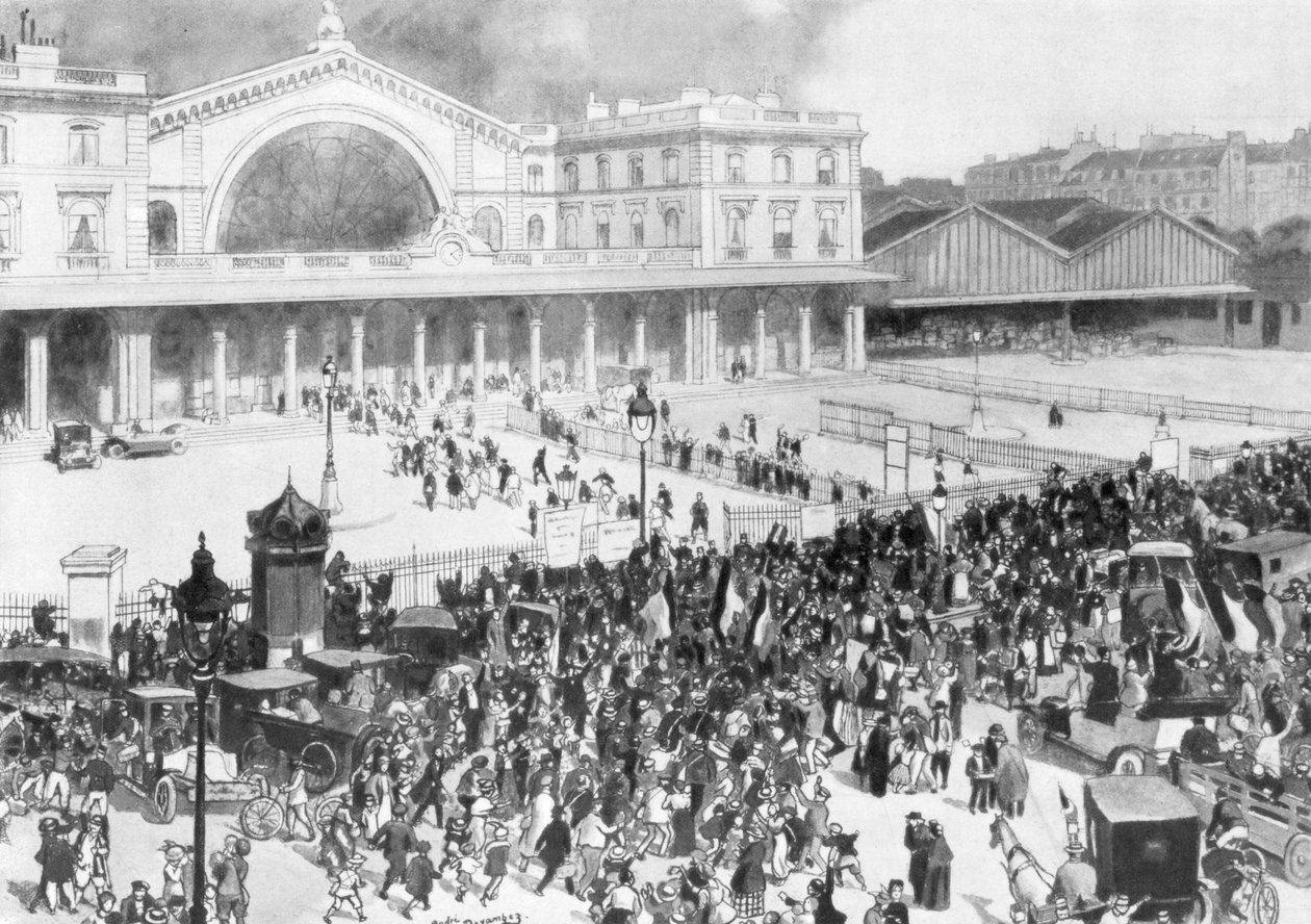 Gare de lEst -rautatieasema mobilisaation aikana, Pariisi, Ranska, 1914. tekijältä Andre Devambez