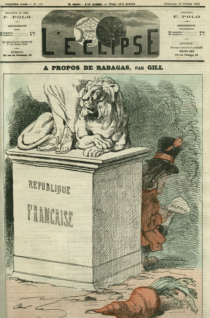 Tietoja Rabagasista, mieleenpainuva viktoriaanisen Sardoun (1831-1908) kahdesta teoksesta vallankumouksellisesta hengestä ja sen eläjistä "Rabagasin" ja "Porkkanakuninkaan" kanssa. Kansi "" L