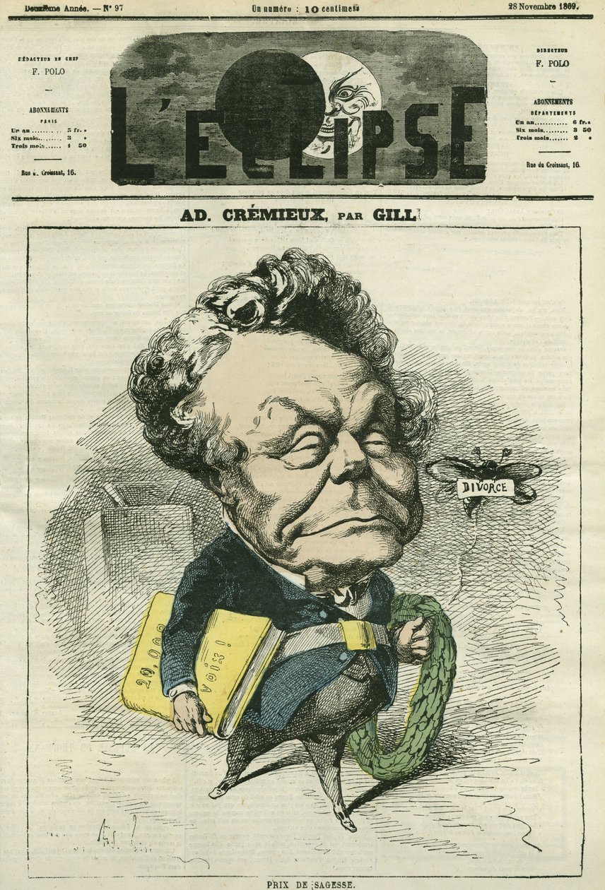 Adolphe Cremieux (1796-1880), lakimies, poliitikko ja Israelin Universal Alliancen presidentti. Kansi "" L