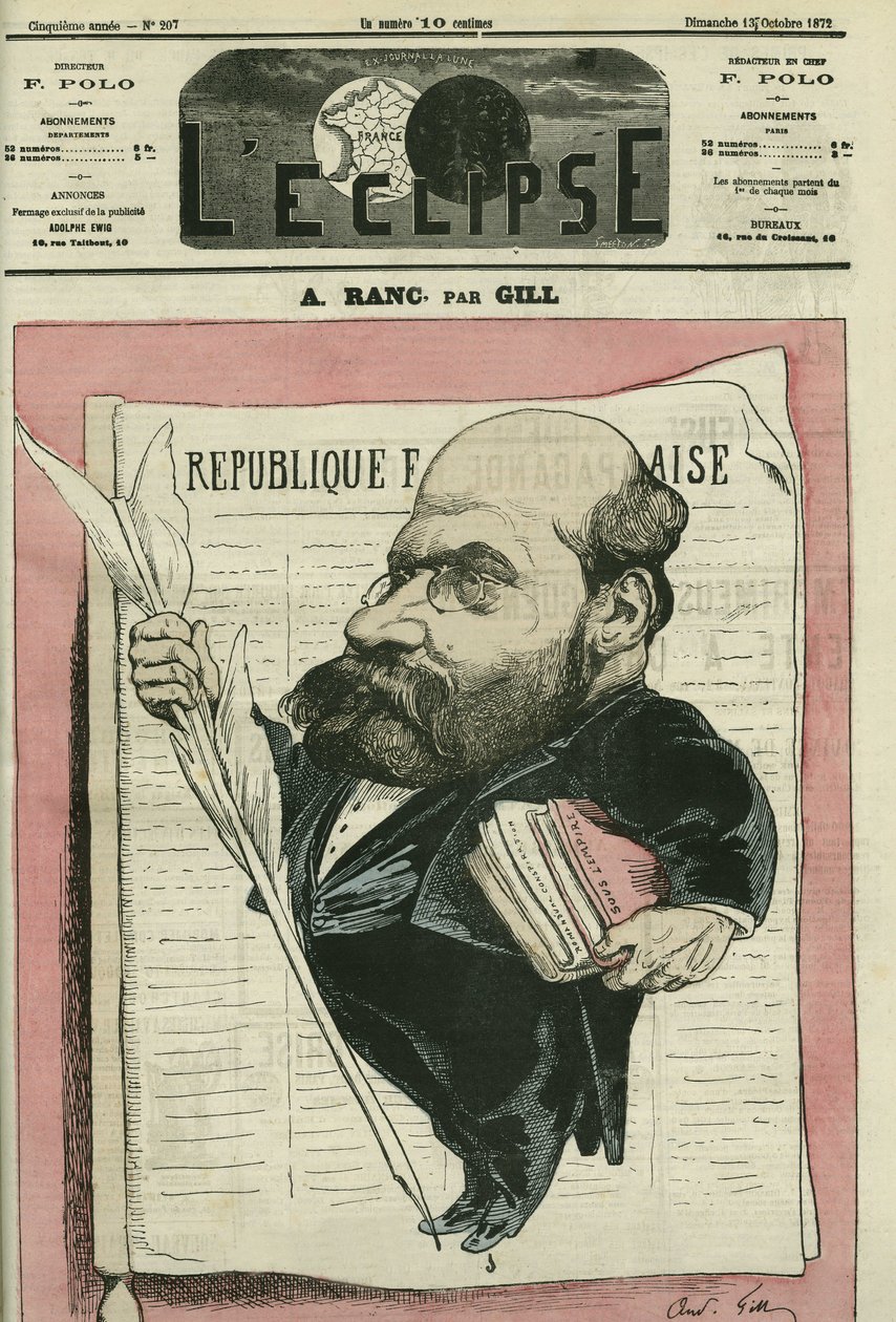 Arthur Ranc (1831-1908), ranskalainen toimittaja ja poliitikko. Kansi "" L