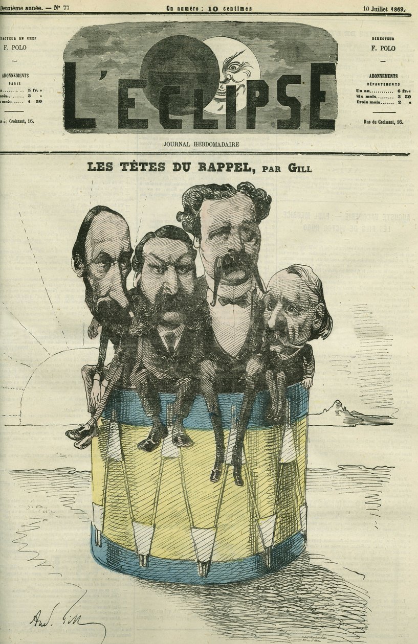 Auguste Vacquerie (1819-1895), Victor Hugo (1802-1885), Charles Hugo (1826-1871) ja Paul Meurice (1818-1905), ranskalaiset kirjailijat. Kansi "" L