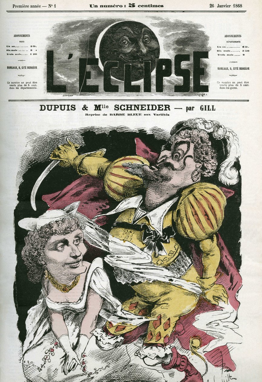 Beard-Bleue, oopperaruoka Offenbachin musiikista Varietes-teatterissa, Dupuis "Beard-Bleuena" ja Hortense Schneider Boulottena. Kansi "" L