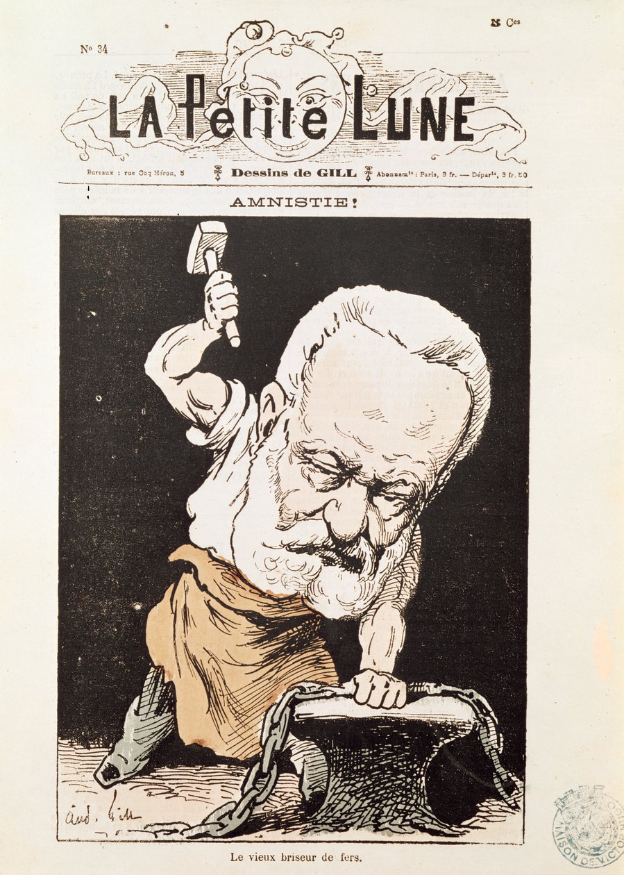 Victor Hugon (1802-85) karikatyyri "La Petite Lune" -lehden etukannesta, helmikuu 1879. tekijältä Andre Gill
