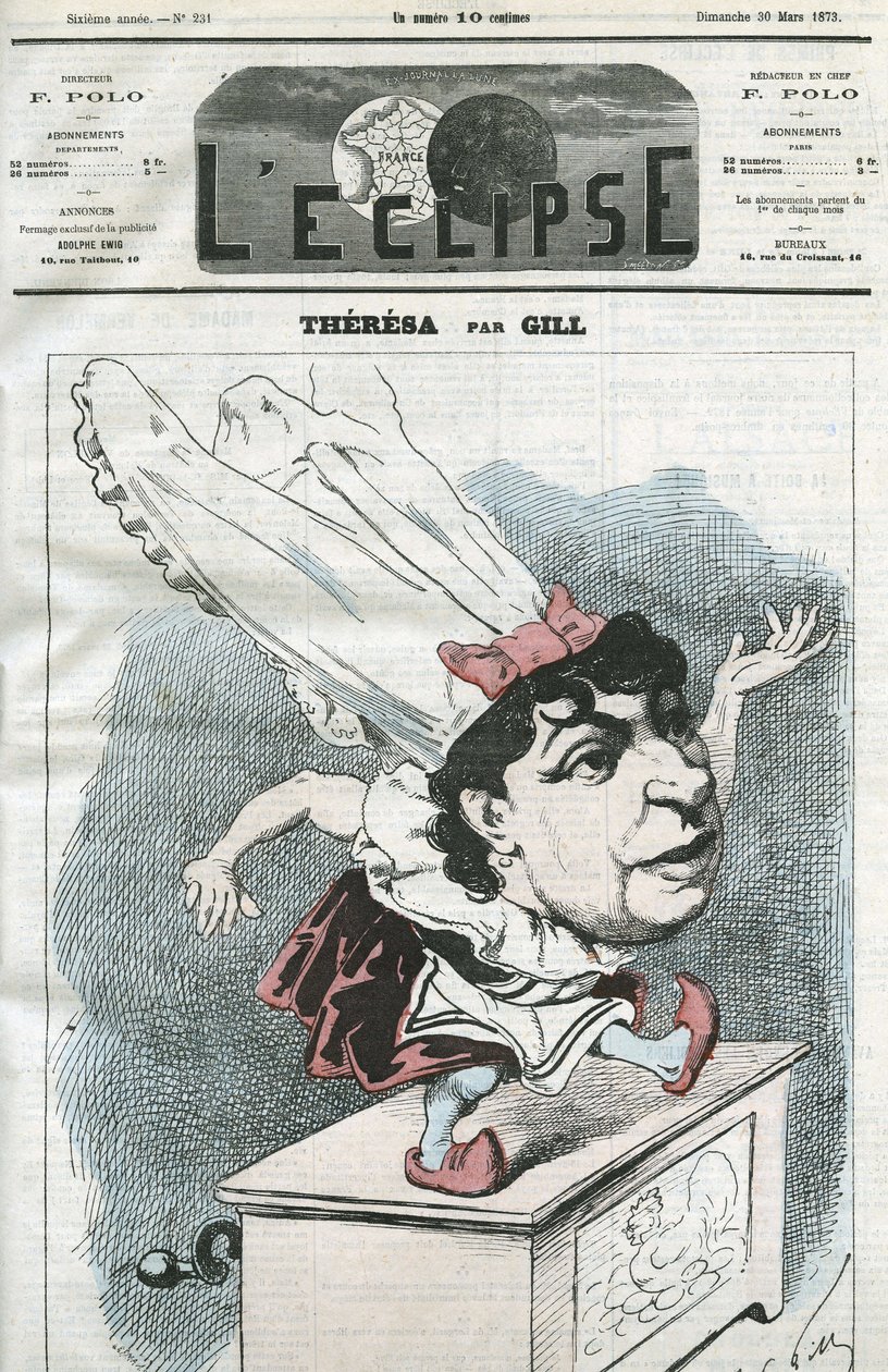 Emma Valendonin sarjakuva Theresa (1837-1913), ranskalainen suosittu laulaja. Kansi "" L