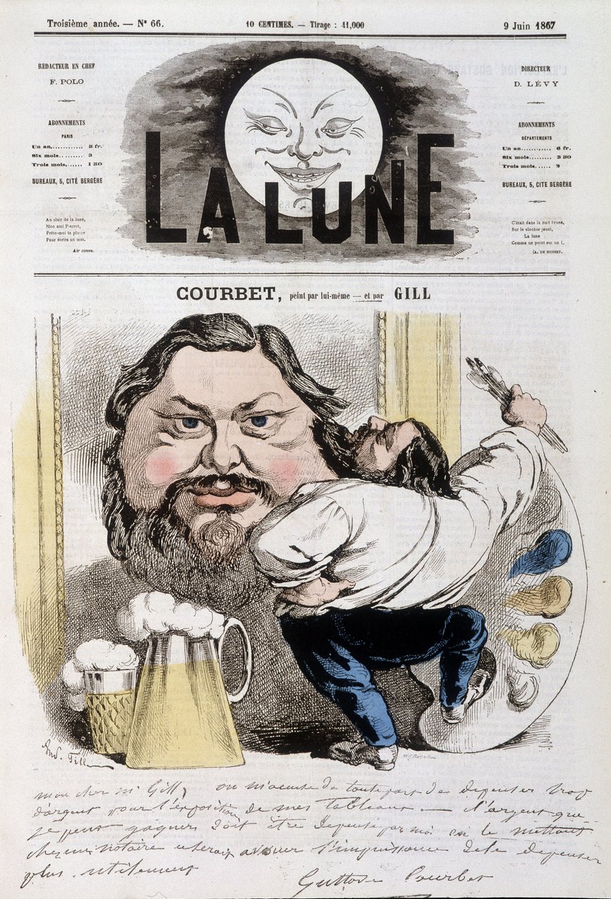 Gustave Courbetin sarjakuva - Andre Gillin (1840-1885) kuvitus elokuvassa "" La Lune" 6.9.1867 tekijältä Andre Gill