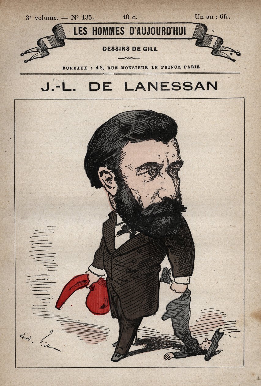 Sarjakuva Jean Marie Antoine de Lanessanista (1843-1919) Englannin valtiomiehestä Les Hommes d