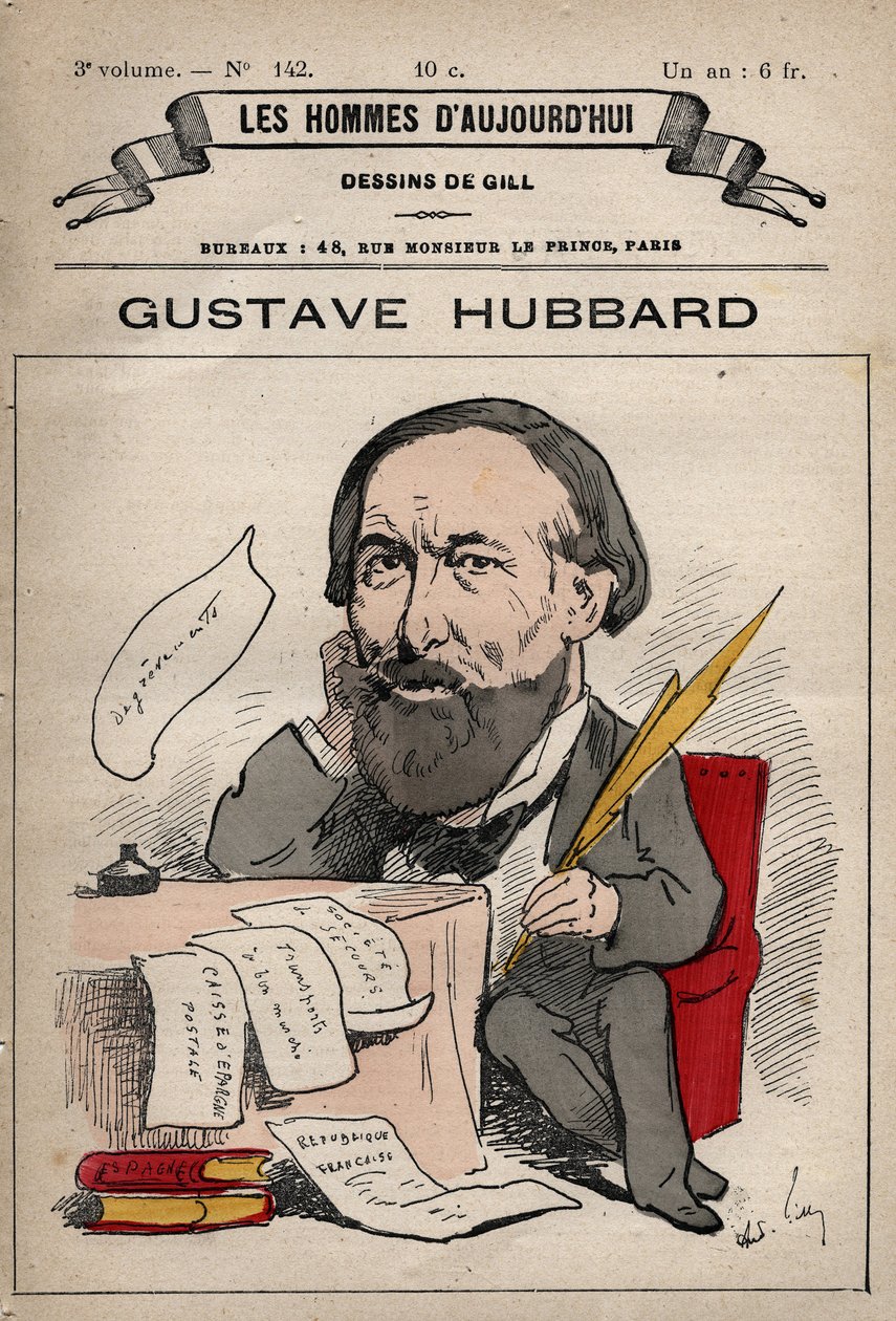 Sarjakuva Nicolas Gustave Hubbardista (1828-1888), englantilainen poliittinen taloustieteilijä Les Hommes d