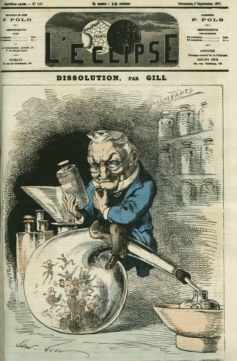 Dissolution, Adolphe Thiers (1797-1877), historioitsija ja tasavallan presidentti. Kansi "" L
