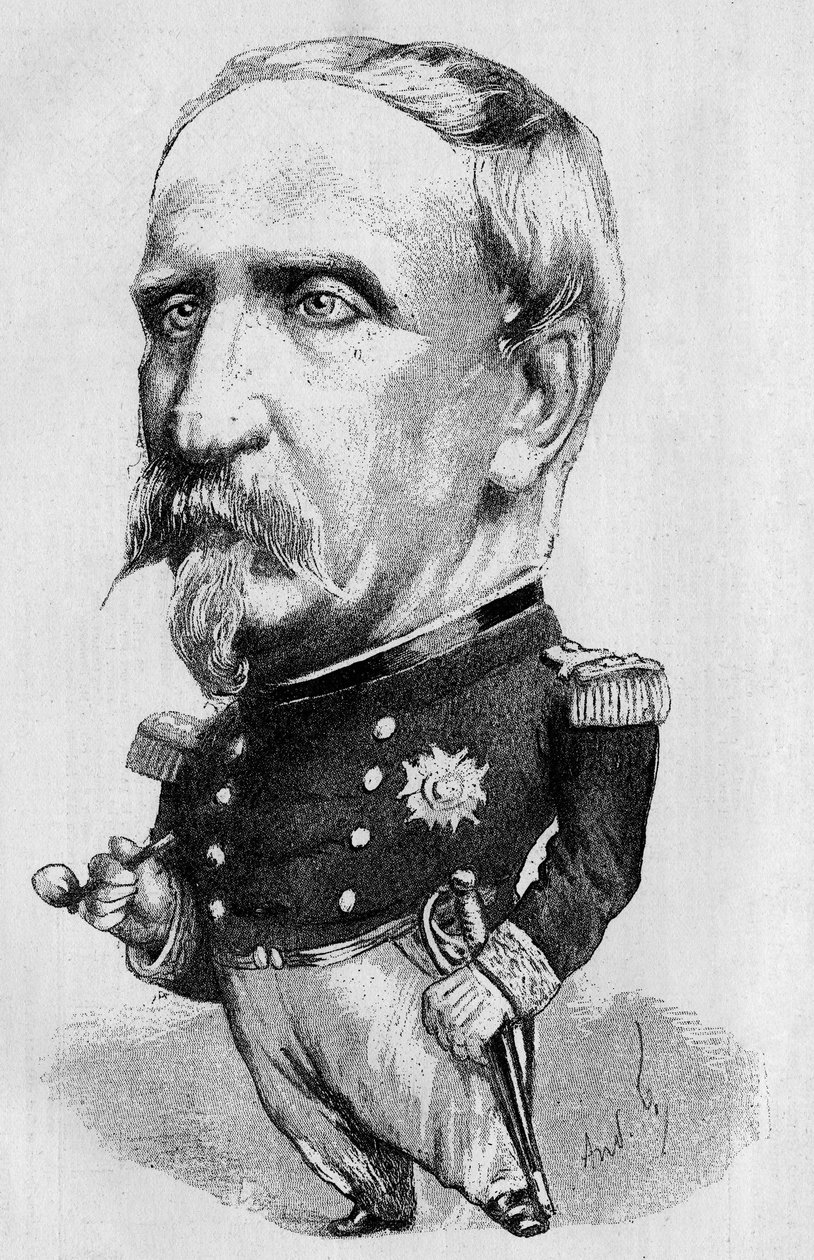 Andre Gillin piirros, joka edustaa Aumalen herttua (1822-1897), ranskalaista poliitikkoa ja historioitsijaa, Ranskan akatemian jäsentä. Kaiverrus kirjaan "" The Illustrous World"" 1885 tekijältä Andre Gill