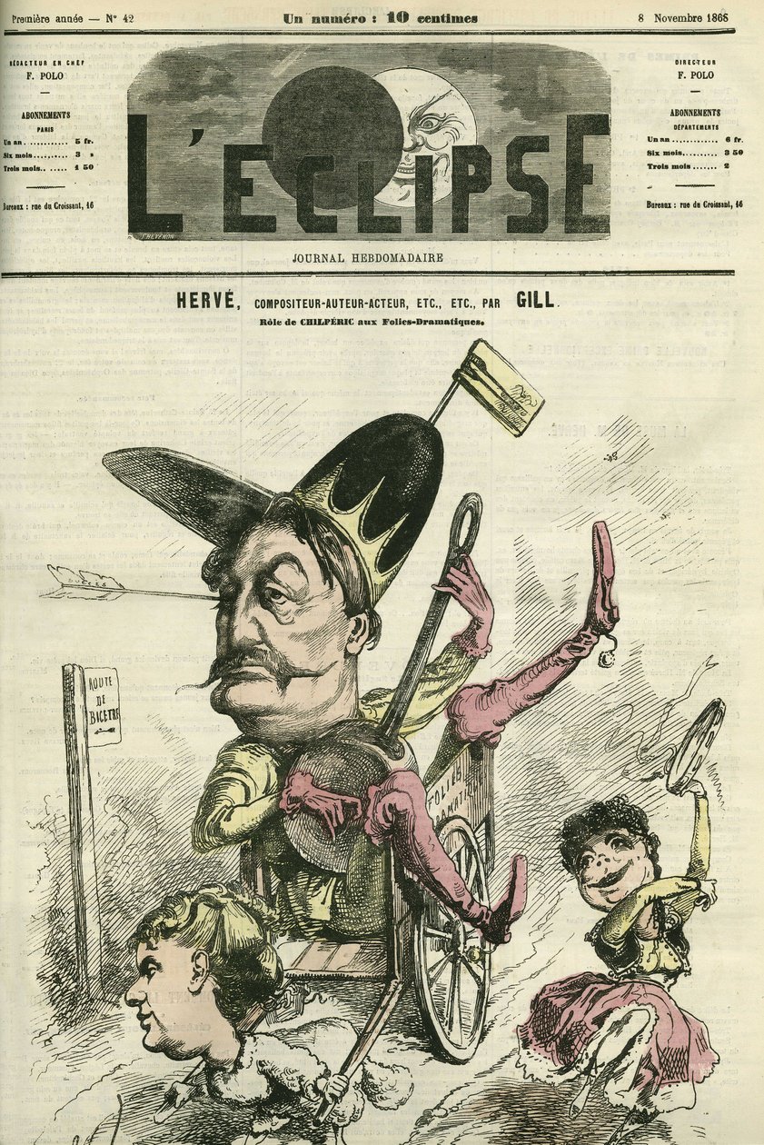 Florimond Ronger dit Herve (1825-1892), ranskalainen säveltäjä, kirjailija, näyttelijä, näyttelee Chilpericin roolia Theater des Folies-Dramatiquesissa. Kansi "" L