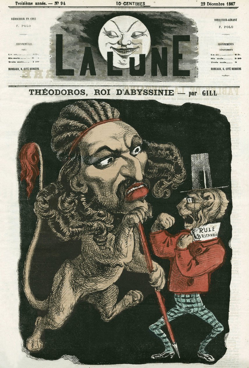 Kuva "" Theodoros, Abessinian kuningas"". Gillin sarjakuva elokuvassa "La Lune", 22. joulukuuta 1867. tekijältä Andre Gill