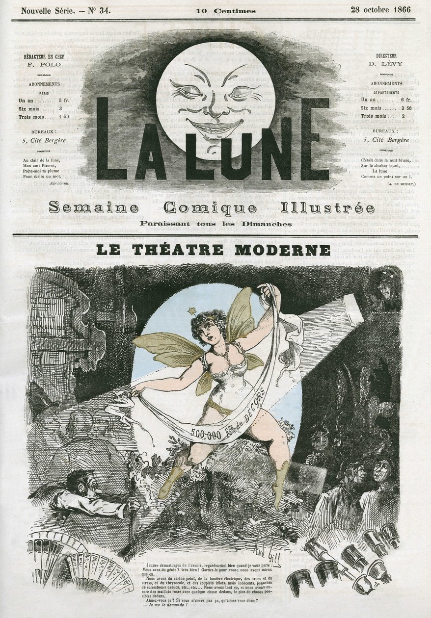 Le Theatre Moderne Pariisissa. Gillin karikatyyri, "La Lune", 28. lokakuuta tekijältä Andre Gill