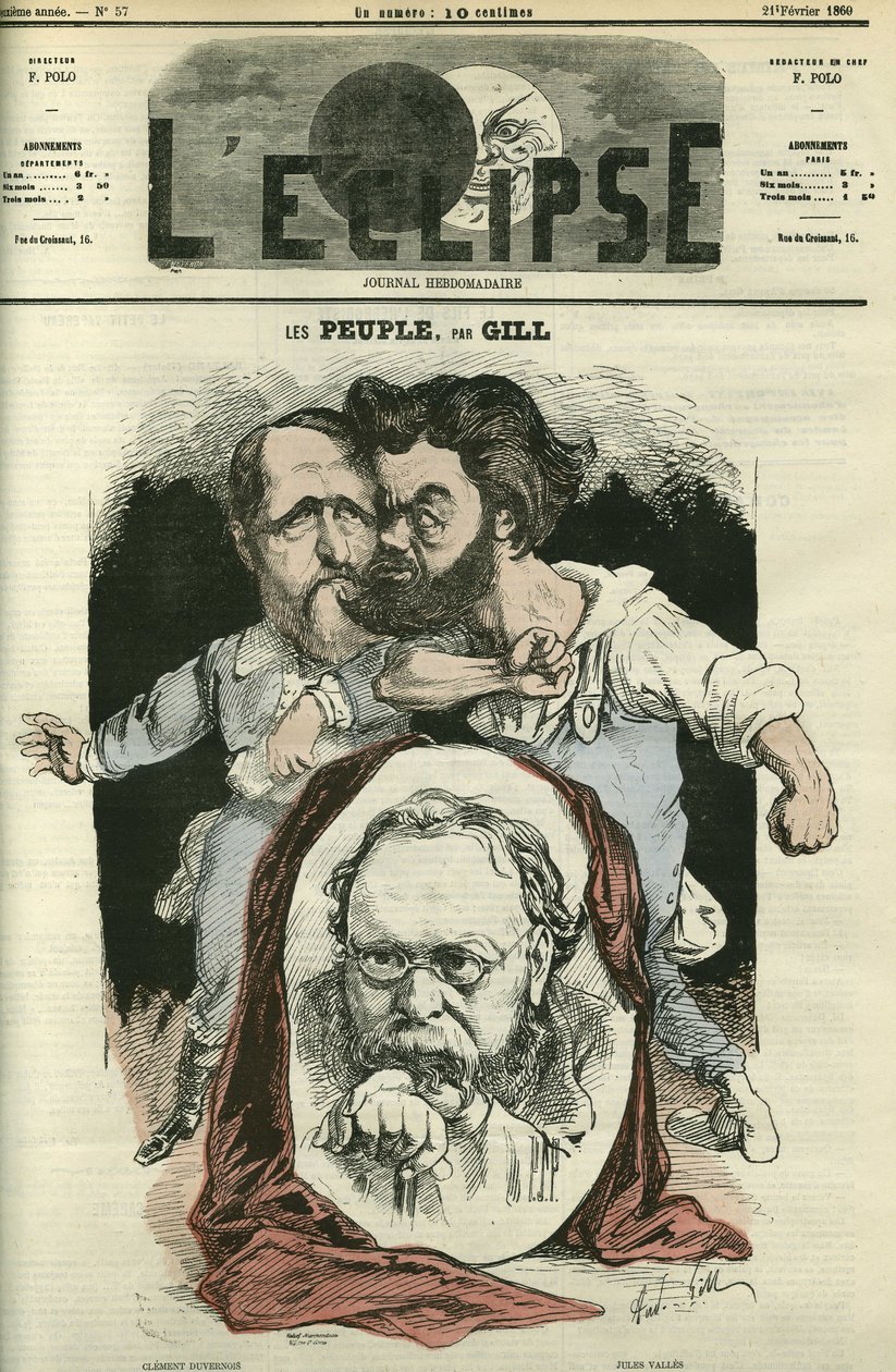 Les Peuples, Clement Duvernois (1836-1879), Pierre-Joseph Proudhon (1809-1865) ja Jules Valles (1832-1885), kirjailijat ja poliitikot. Kansi "" L