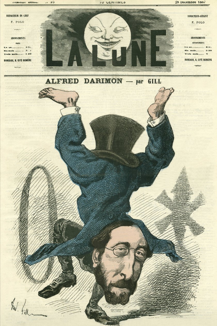Alfred Darimonin (1819-1902), ranskalaisen poliitikon muotokuva. Gillin sarjakuva elokuvassa "La Lune", 28. joulukuuta tekijältä Andre Gill
