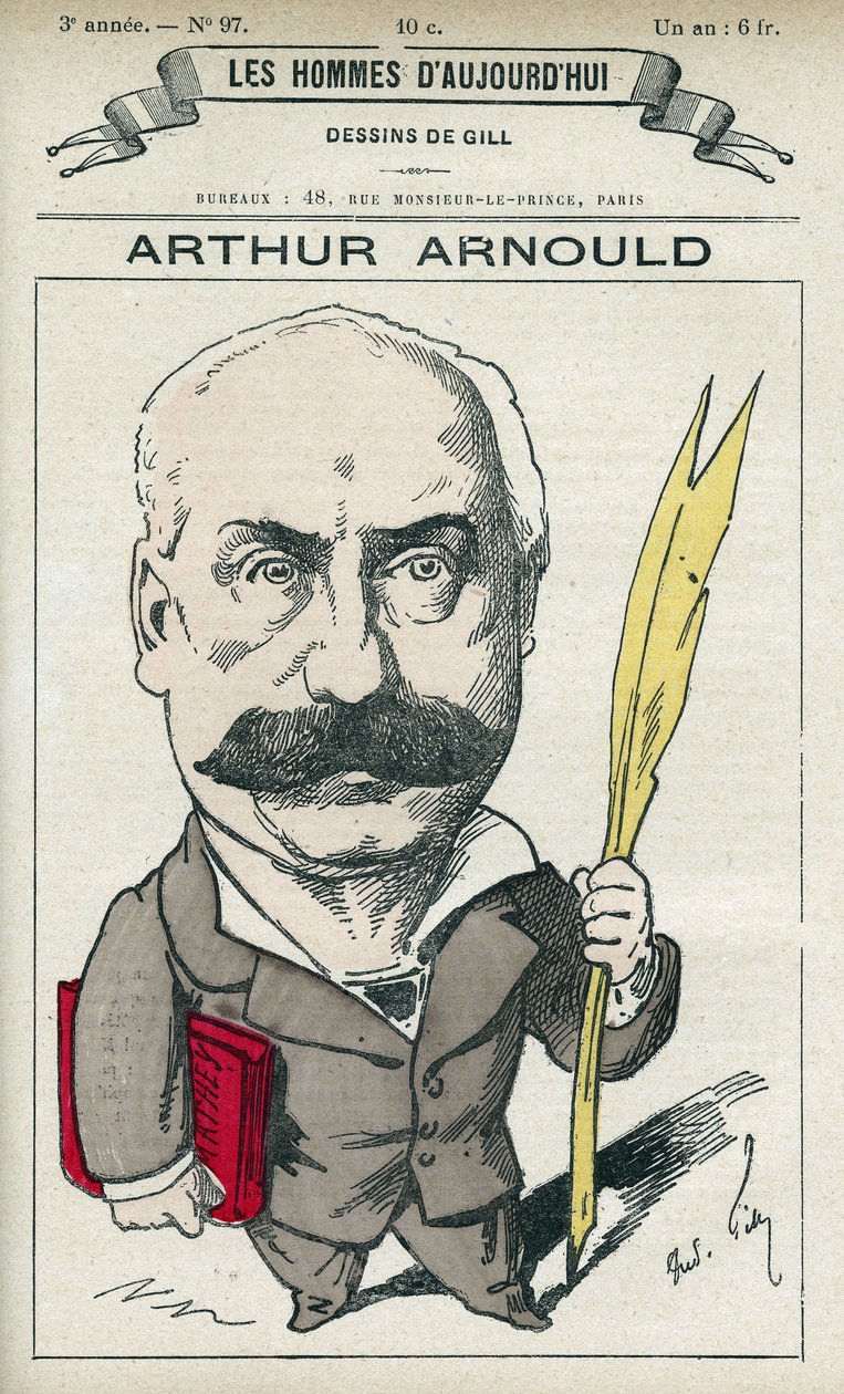 Arthur Arnouldin (1833-1895), ranskalaisen toimittajan ja poliitikon muotokuva, hän osallistui aktiivisesti Pariisin kommuuniin. Sarjakuva Gill, Paris. tekijältä Andre Gill