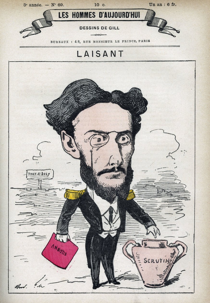 Ranskalaisen tiedemiehen ja poliitikon Charles-Ange Laisantin (1841-1893) muotokuva. Sarjakuva Gill, Paris. tekijältä Andre Gill
