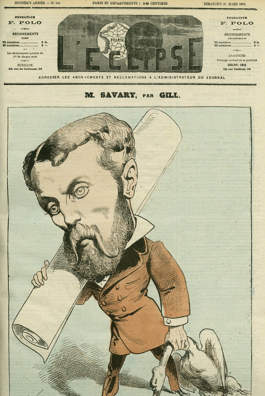 Muotokuva Charles Savarysta (1845-89), ranskalainen poliitikko ja liikemies, hän oli myös toimittaja Kanadassa. Kansi "" L