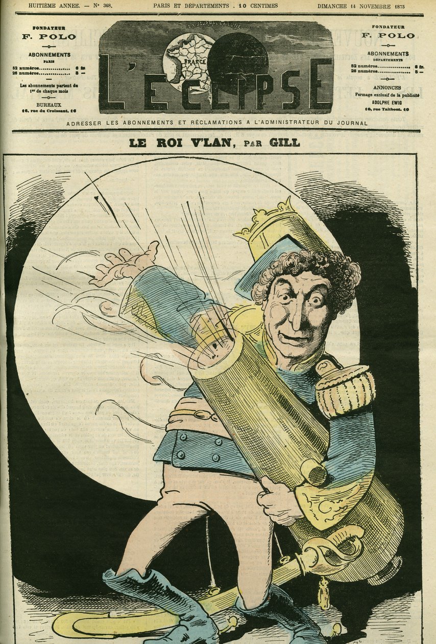 Muotokuva ranskalaisesta laulajasta Christianista (1821-1889) kuningas Vlanin roolissa Jacques Offenbachin näytelmässä "Le voyage dans la lune". Kansi "" L