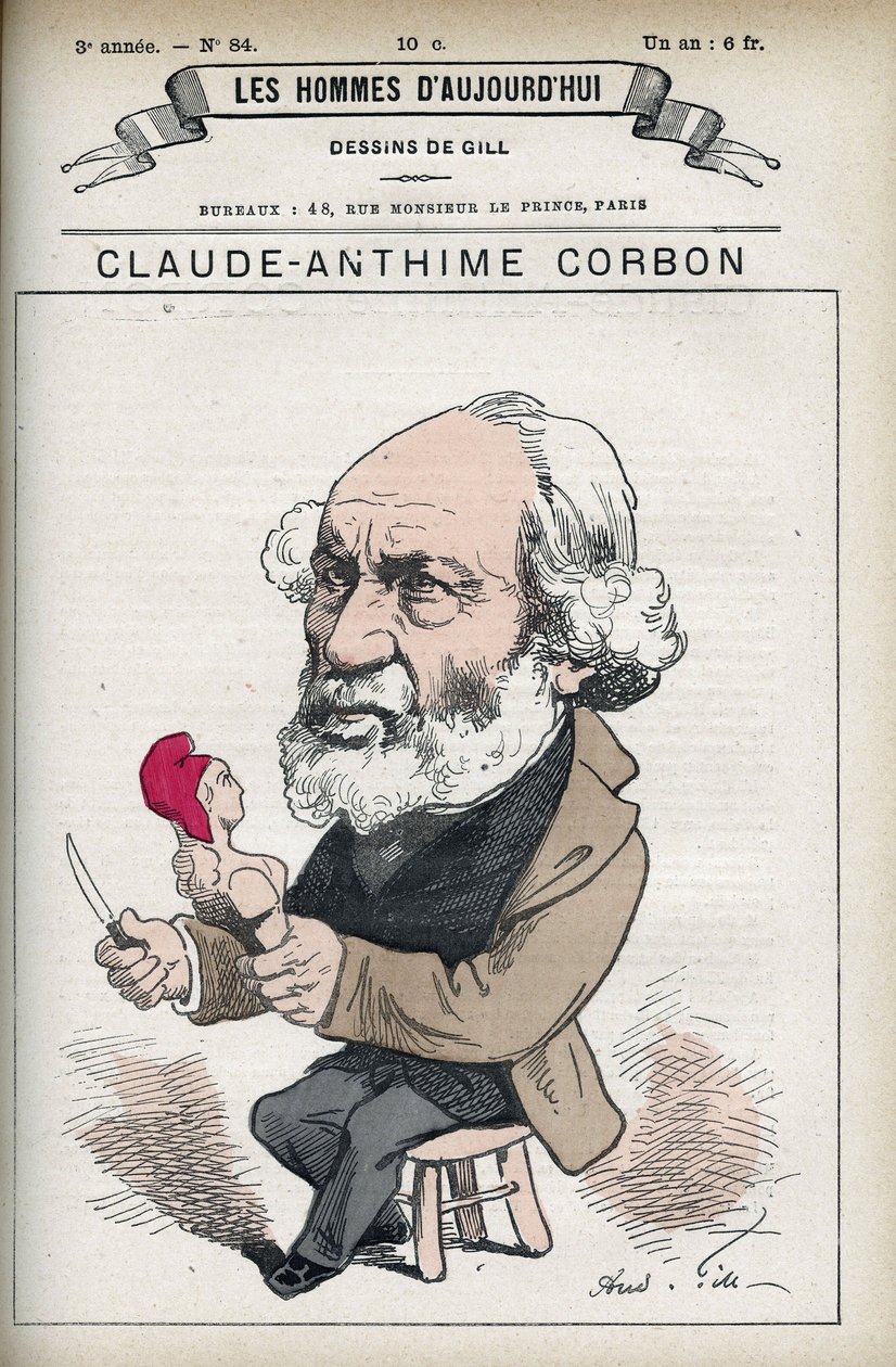 Ranskan senaattorin Claude Anthime Corbonin (1808-1891) muotokuva. Gillin sarjakuva elokuvassa The Men of Today. tekijältä Andre Gill