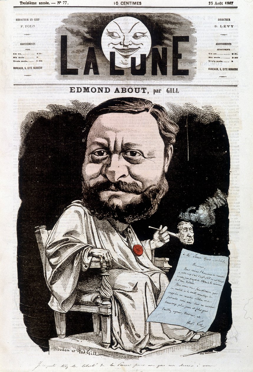 Portrait of Edmond About, ranskalainen kirjailija (1828-1885). La Lune, 25.08.1867. Gillin karikatyyri. tekijältä Andre Gill
