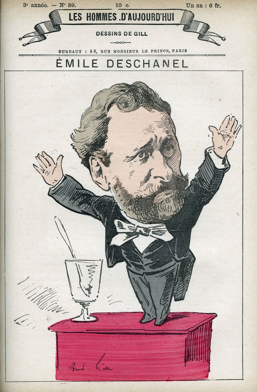 Muotokuva Emile Deschanelista (1819-1904), ranskalaisesta kirjailijasta ja poliitikosta ja Paul Deschanelin (1855-1922) isästä, Ranskan tasavallan presidentistä vuonna 1920. Piirroskuva Gill, Pariisi. tekijältä Andre Gill