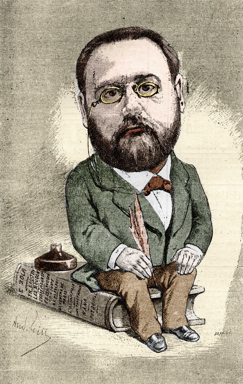 Ranskalaisen kirjailijan Emile Zolan (1840-1902) muotokuva. Andre Gillin sarjakuva Illustrious Worldille. tekijältä Andre Gill