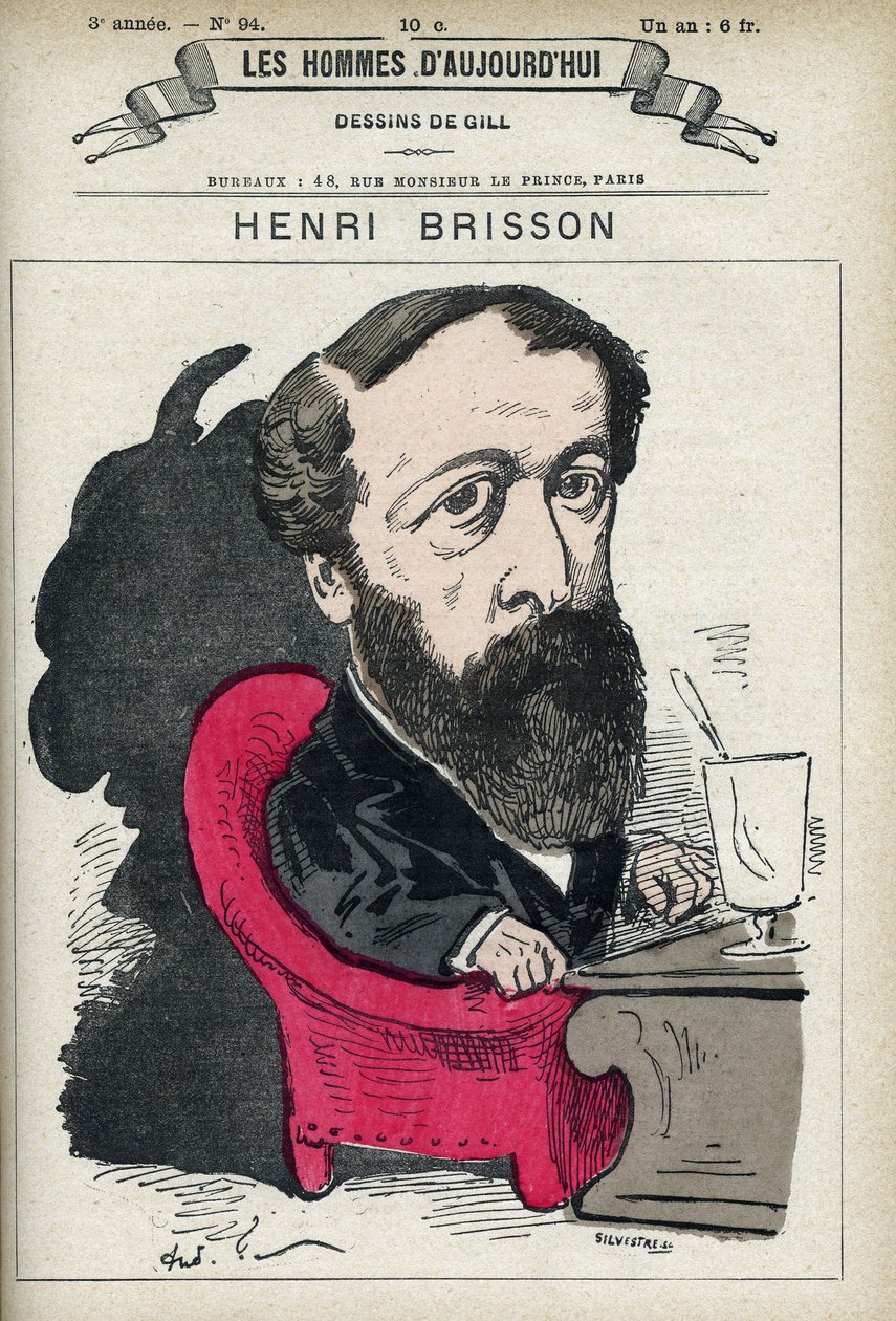 Eugene Henri Brissonin (1835-1912), ranskalaisen lakimiehen, toimittajan ja poliitikon muotokuva. Sarjakuva Gill, Paris. tekijältä Andre Gill