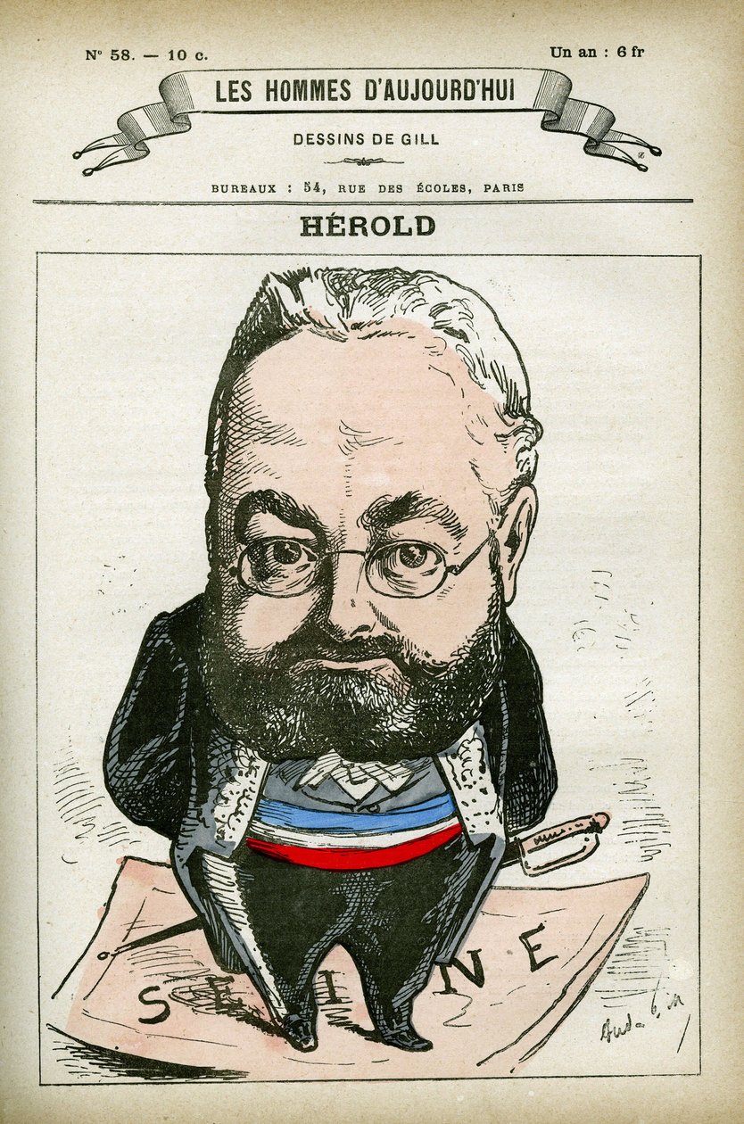 Ranskalaisen poliitikon Ferdinand Heroldin (1828-1882) muotokuva. Karikatyyri Gillistä, Pariisi. tekijältä Andre Gill