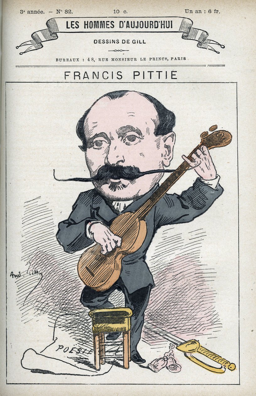 Ranskalaisen runoilijan Francis Pittien muotokuva. Karikatyyri Gill, Paris. tekijältä Andre Gill