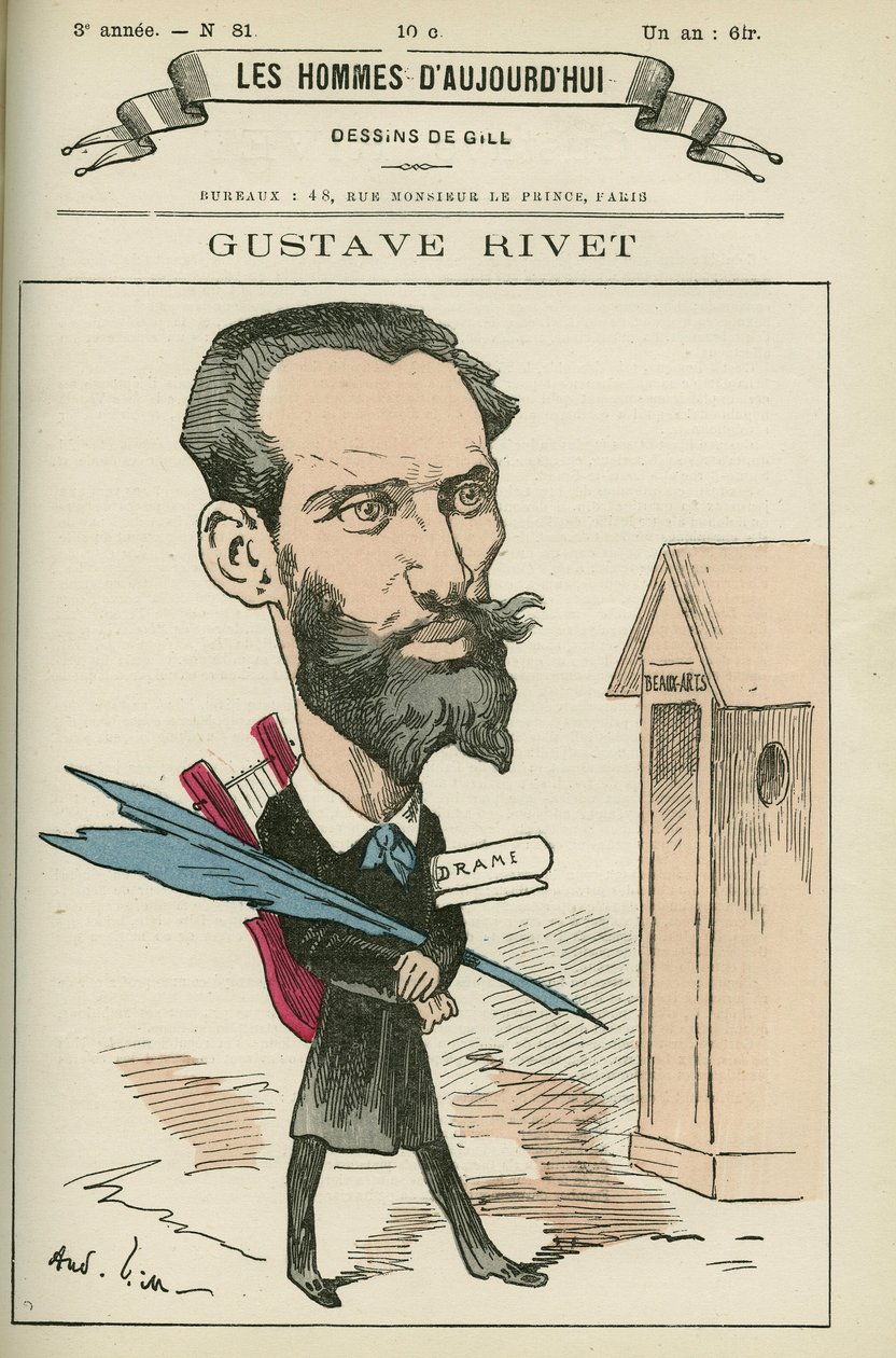 Gustave Rivetin (1848-1936), ranskalaisen lipun ja poliitikon muotokuva. Hän oli Iseren senaattori vuosina 1903-1924. Piirroskuva Gill, Pariisi. tekijältä Andre Gill