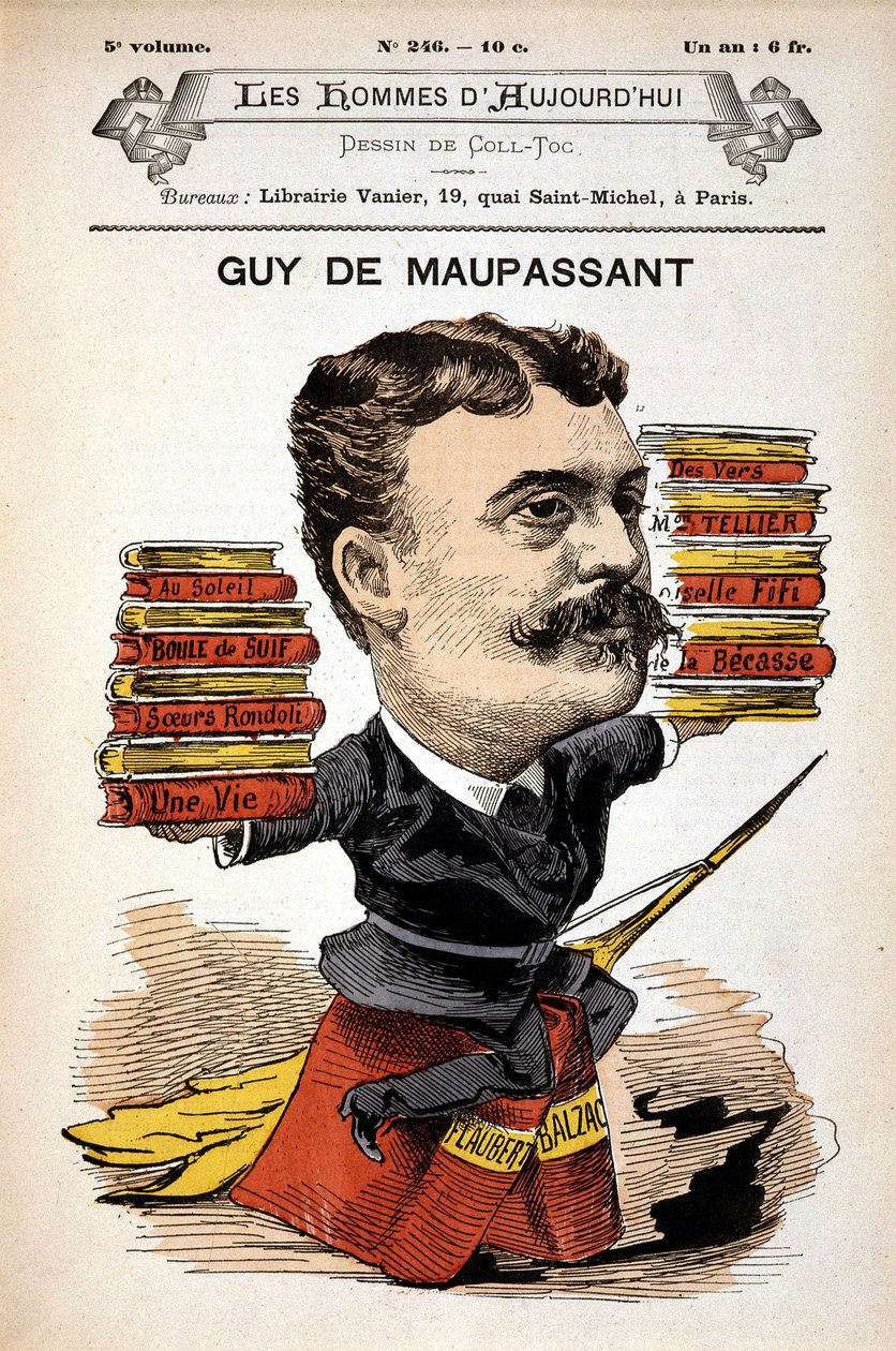 Guy de Maupassantin muotokuva - kirjoittanut Gill, "" Nykyajan miehet"" tekijältä Andre Gill