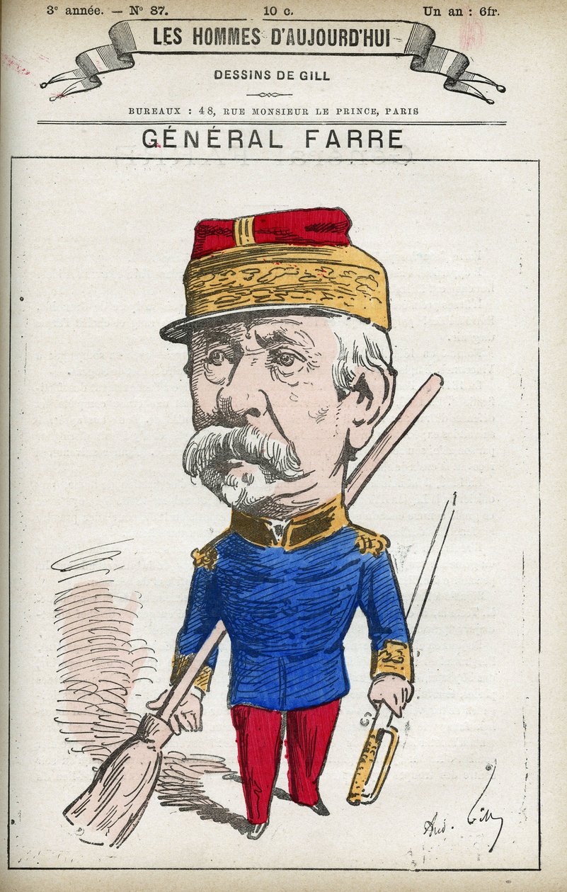 Muotokuva Jean Joseph Frederic Albert Farresta (1816-1887), ranskalainen sotilas, hänet nimitettiin kenraaliksi vuonna 1870 ja sotaministeriksi. Sarjakuva Gill, Paris. tekijältä Andre Gill