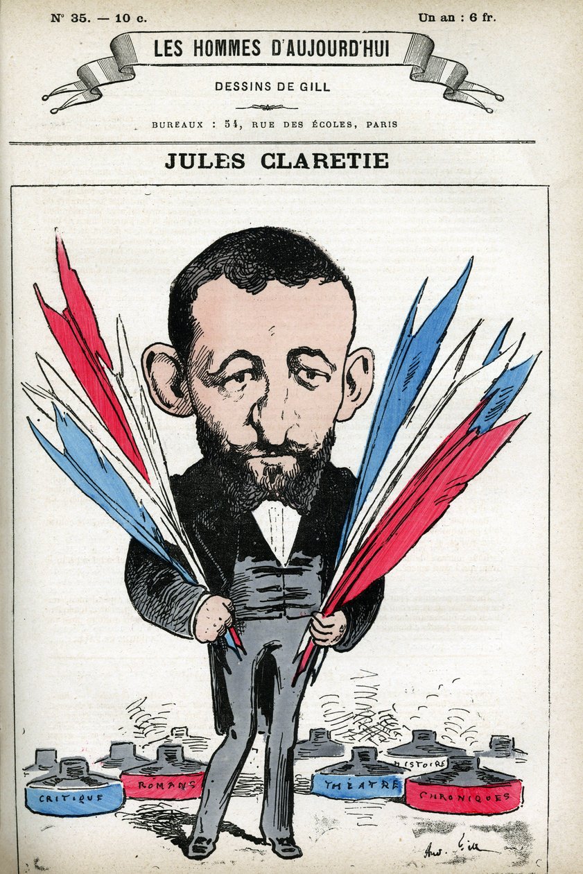 Jules Claretien (1840-1913), ranskalaisen kirjailijan, näytelmäkirjailijan ja kriitikon muotokuva. Gillin sarjakuva elokuvassa "Les Homme d