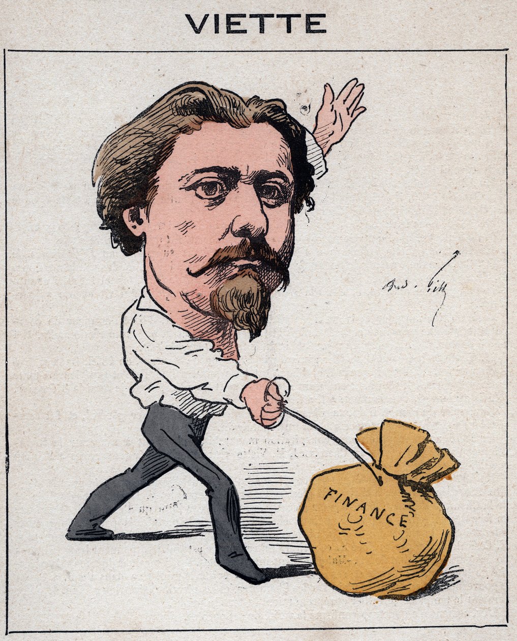 Ranskalaisen poliitikon Jules Francois Vietten (1843-1894) muotokuva - Andre Gillin karikatyyri elokuvassa "Les Hommes d