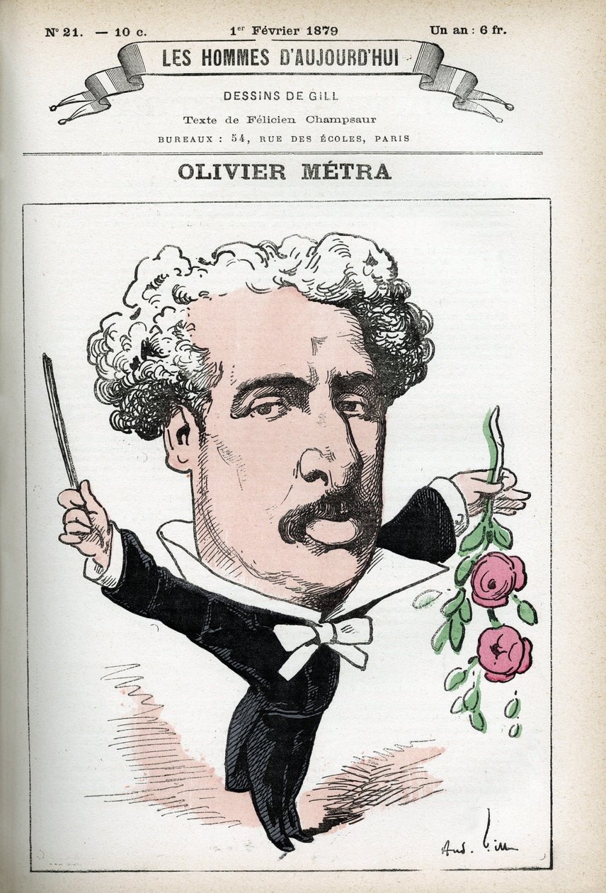 Olivier Metran (1830-1889), ranskalaisen näyttelijän, suositun säveltäjän muotokuva. Gillin sarjakuva elokuvassa "Les Homme d