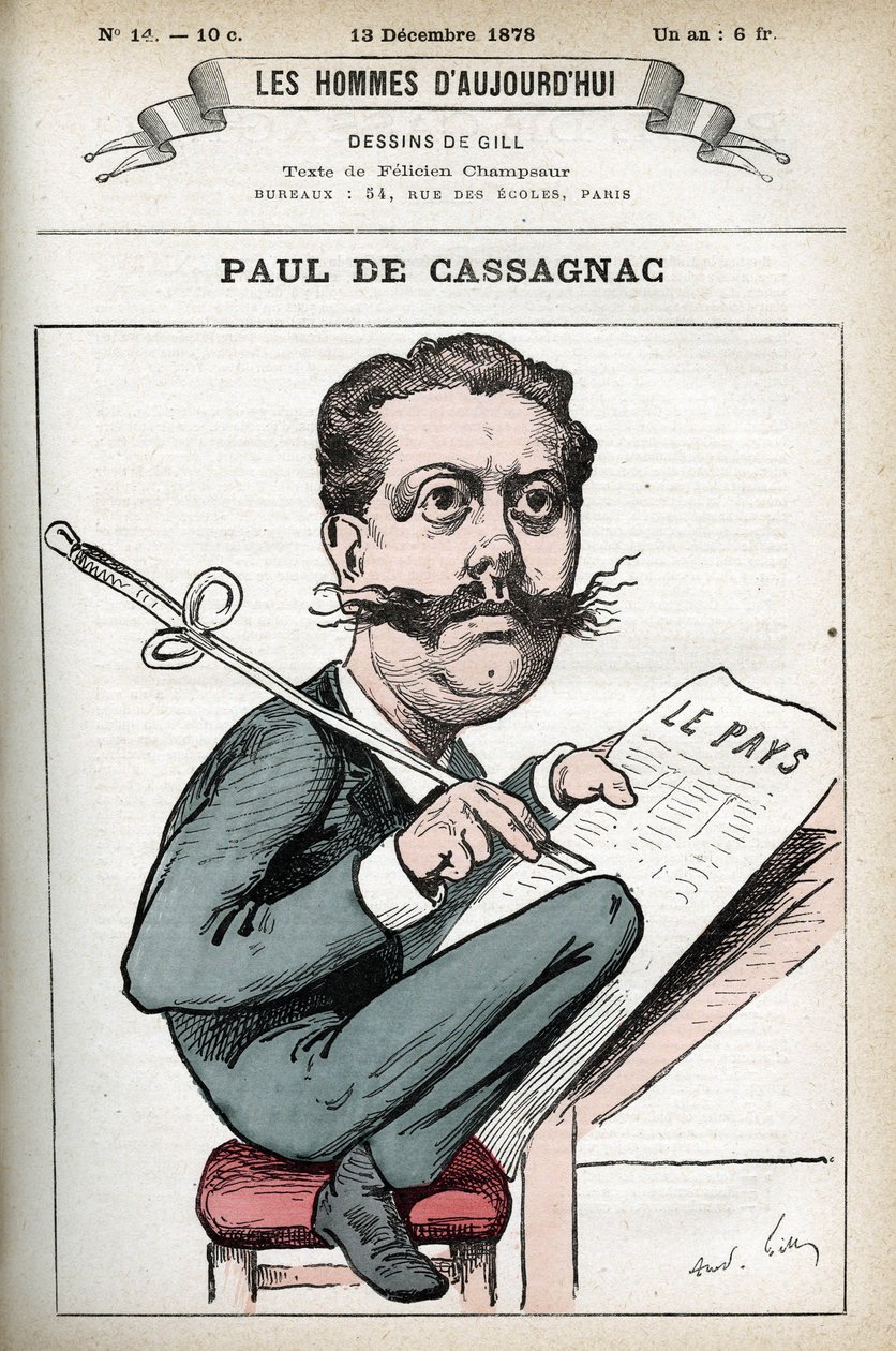 Ranskalaisen poliittisen toimittajan Paul Granier de Cassagnacin (1842-1902) muotokuva. Sarjakuva Gill, Paris. tekijältä Andre Gill